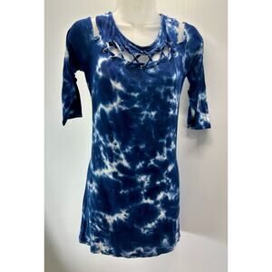 Belldini Women's SZ Large Blue Tie Dye Laced Eyelets Dress Beachy Vacation.